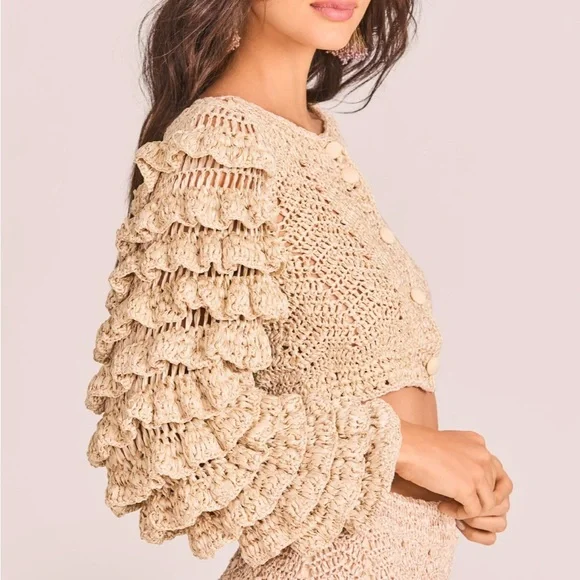 LoveShackFancy Junice Crop Cardigan in Sand